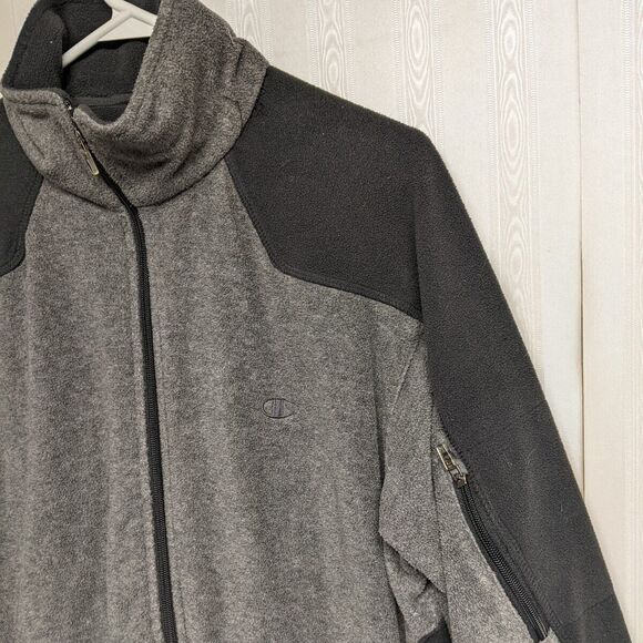 Champion Sweater Men Medium Fleece Full Zip Pullover Pockets Color Block Gray M - Picture 3 of 10